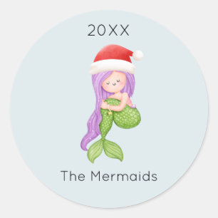 Watercolor Mermaid Weihnachten Runder Aufkleber