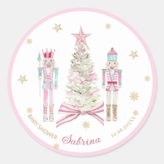 Watercolor Merry Christmas Nutcracker ballet pink Runder Aufkleber (Vorderseite)