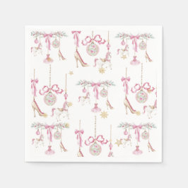 Watercolor Merry Christmas Nutcracker ballet pink Serviette