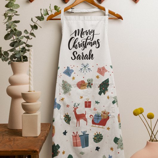 Watercolor Merry Christmas Pattern | Cooking Apron Schürze