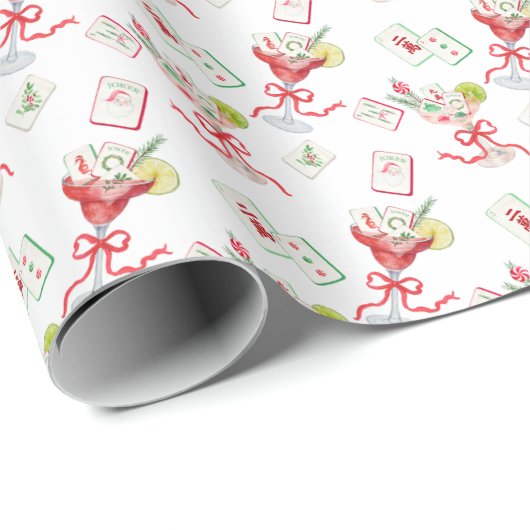Watercolor Merry Mahjong Weihnachtscocktail Party Geschenkpapier (Rolleneckpunkt)