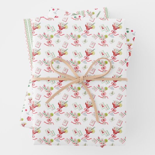 Watercolor Merry Mahjong Weihnachtscocktail Party Geschenkpapier Set (Beispiel)