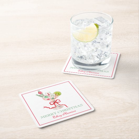 Watercolor Merry Mahjong Weihnachtscocktail Party Rechteckiger Pappuntersetzer (Vor Ort)