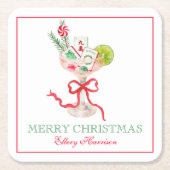Watercolor Merry Mahjong Weihnachtscocktail Party Rechteckiger Pappuntersetzer (Vorderseite)