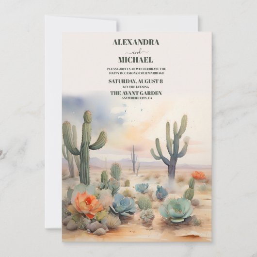Watercolor Mexican Cactus Wüstenhochzeit Einladung (Vorderseite)
