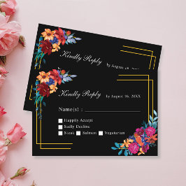 Watercolor Mexican Fiesta Wedding Black RSVP Card Begleitkarte