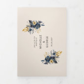 Watercolor Midnight Blue Gold Floral Dreifach Gefaltete Einladung (Cover)