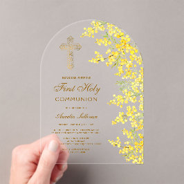 Watercolor Mimosa Arch First Communion Acryleinladungen