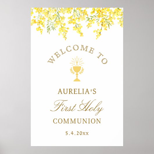 Watercolor Mimosa First Communion Welcome Poster (Vorne)