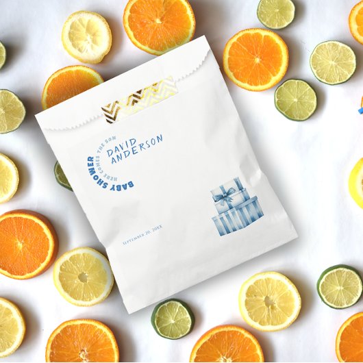 Watercolor minimalist baby shower Junge Geschenktütchen