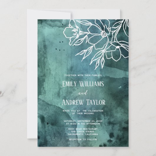 Watercolor minimalistische Magnolie Einladung (Vorderseite)