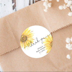 Watercolor minimalistische Sonnenblume Baby Shower Runder Aufkleber