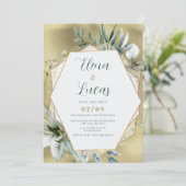 Watercolor mint gold foliage geometric wedding einladung (Stehend Vorderseite)