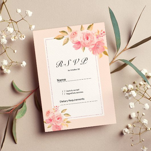 Watercolor mint pastel pink floral RSVP Einladung