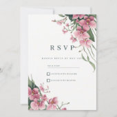 Watercolor mint pink orchid floral RSVP Einladung (Vorderseite)