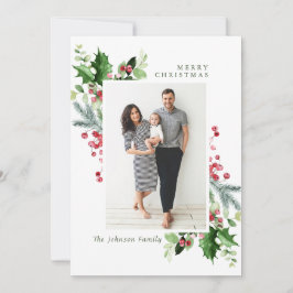 Watercolor Mistletoe Holly Berry Weihnachts-FOTO Feiertagskarte
