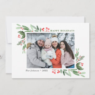 Watercolor Mistletoe Holly Berry Weihnachts-FOTO Feiertagskarte