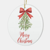Watercolor Mistletoe Merry Christmas Keramik Ornament (Links)