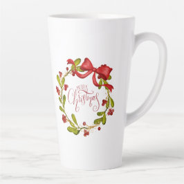 Watercolor Mistletoe Wreath with Bow Milchtasse