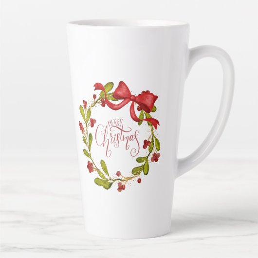 Watercolor Mistletoe Wreath with Bow Milchtasse (Rechts)