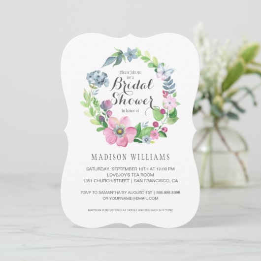 Watercolor mit Blumen u. Brautparty des Einladung (Stehend Vorderseite)