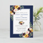 Watercolor Mixed Floral Blue Frame Wedding Einladung (Stehend Vorderseite)