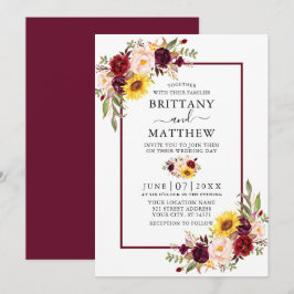 Watercolor Mixed Floral Burgundy Rahmen Wedding Einladung