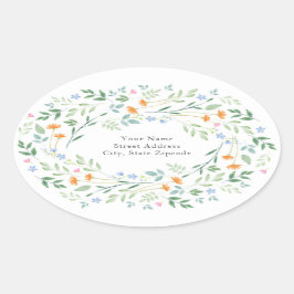 "Watercolor Mixed Floral Frame"-Adressetikett Ovaler Aufkleber