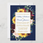 Watercolor Mixed Floral Frame Wedding Gold Blue Einladung (Vorderseite)