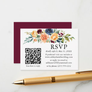 Watercolor Mixed Floral QR Wedding RSVP Begleitkarte