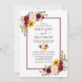 Watercolor Mixed Floral Wedding Burgundy Frame Einladung (Vorderseite)
