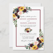 Watercolor Mixed Floral Wedding Burgundy Frame Einladung (Vorderseite)