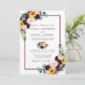 Watercolor Mixed Floral Wedding Burgundy Frame Einladung (Stehend Vorderseite)