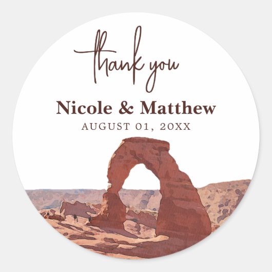 Watercolor Moab Arches Park Utah Wedding danke Runder Aufkleber (Vorderseite)
