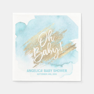 Watercolor Modern Blue Oh Baby Shower Boy Serviette