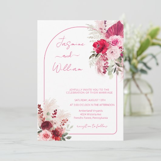 Watercolor Modern Boho Elegante Hochzeit mit Flora Einladung (Stehend Vorderseite)