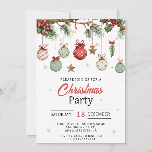 Watercolor Modern  Ornaments Christmas Party  Einladung (Vorderseite)