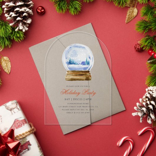 Watercolor Modern Snow Globe Holiday Party Acryleinladungen (Insitu (Feiertag))