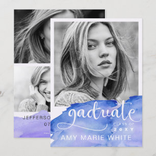 Watercolor Modern Stilvolle Script Foto Abschluss Einladung