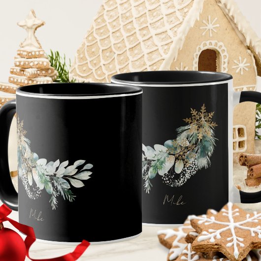 Watercolor Moderne Blätter Script Frohe Weihnachte Tasse