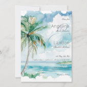 Watercolor Moderne Palmen & Beach Szene Hochzeit Einladung (Vorderseite)