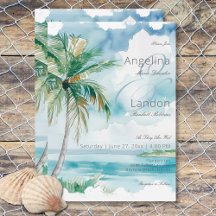 Watercolor Moderne Palmen & Beach Szene Hochzeit