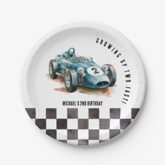 Watercolor Moderne Rennwagen Geburtstagsparty Pappteller