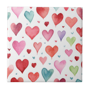 Watercolor Modernes rosa Blaues Herzmuster Fliese