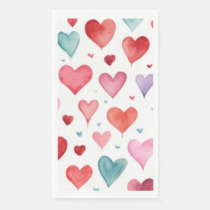 Watercolor Modernes rosa Blaues Herzmuster Serviette