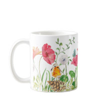 Watercolor-Mohnblumen in der Wiesen-Tasse