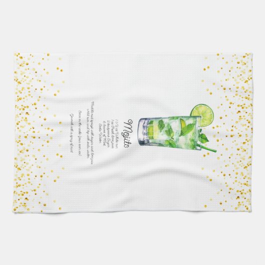 Watercolor Mojito Custom Drink Recipe Geschirrtuch (Horizontal)