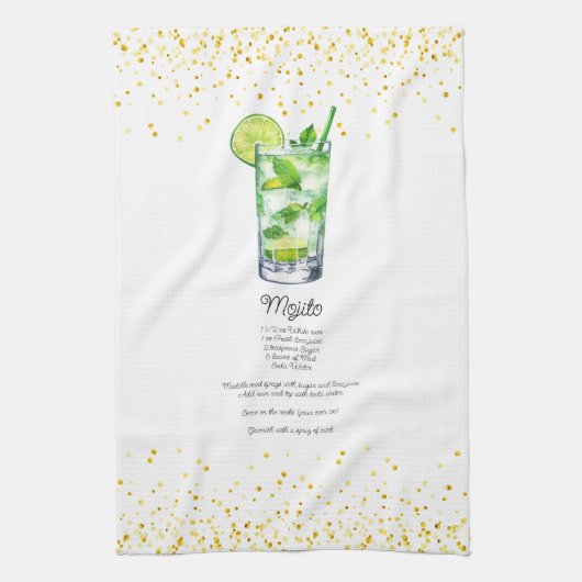 Watercolor Mojito Custom Drink Recipe Geschirrtuch (Vertikal)