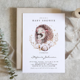 Watercolor Mommy and Baby Hedgehogs Baby Shower Einladung