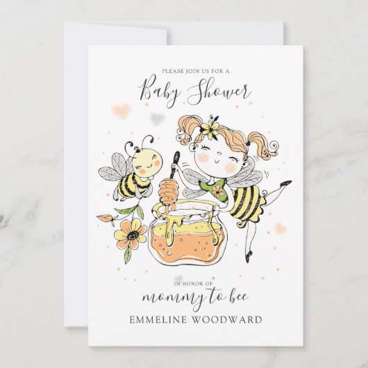 Watercolor Mommy To Bee Baby Shower Einladung (Vorderseite)